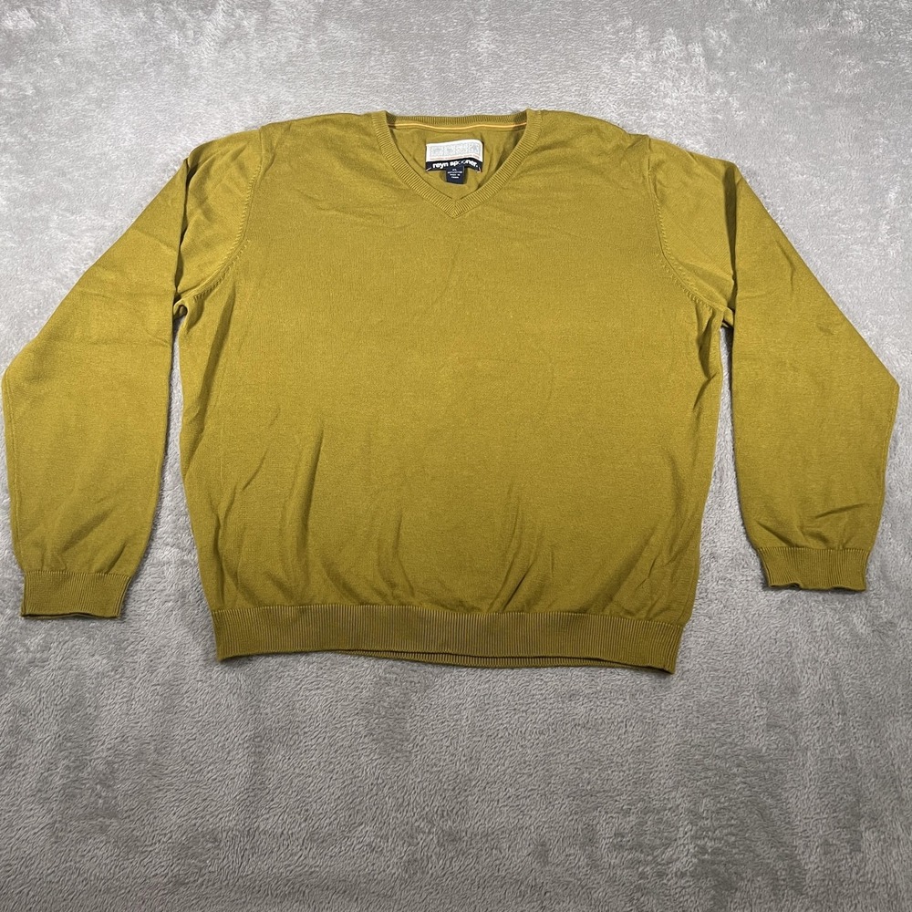 Reyn Spooner Sweater Mens XL Olive Green V Neck 100% Cotton Lightweight Pullover